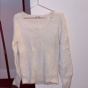 Fashion Nova Cream Fuzzy Scoop Neck Sweater